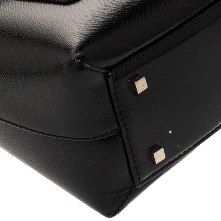 Pre Owned Carolina Herrera Black Monogram Patent Leather Push Lock Top Handle Bag