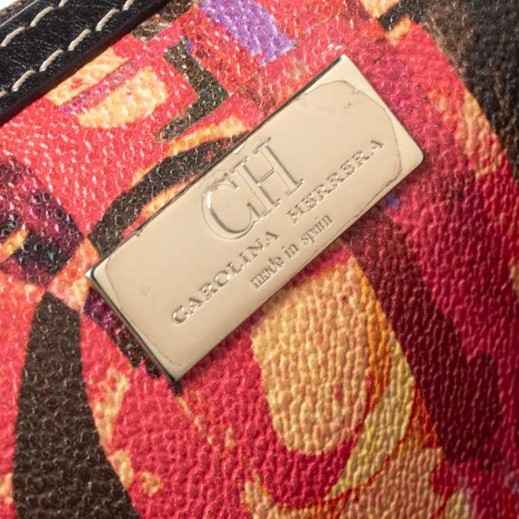 Pre Owned Carolina Herrera Multicolor Printed Coated Canvas and Leather Shopper Tote