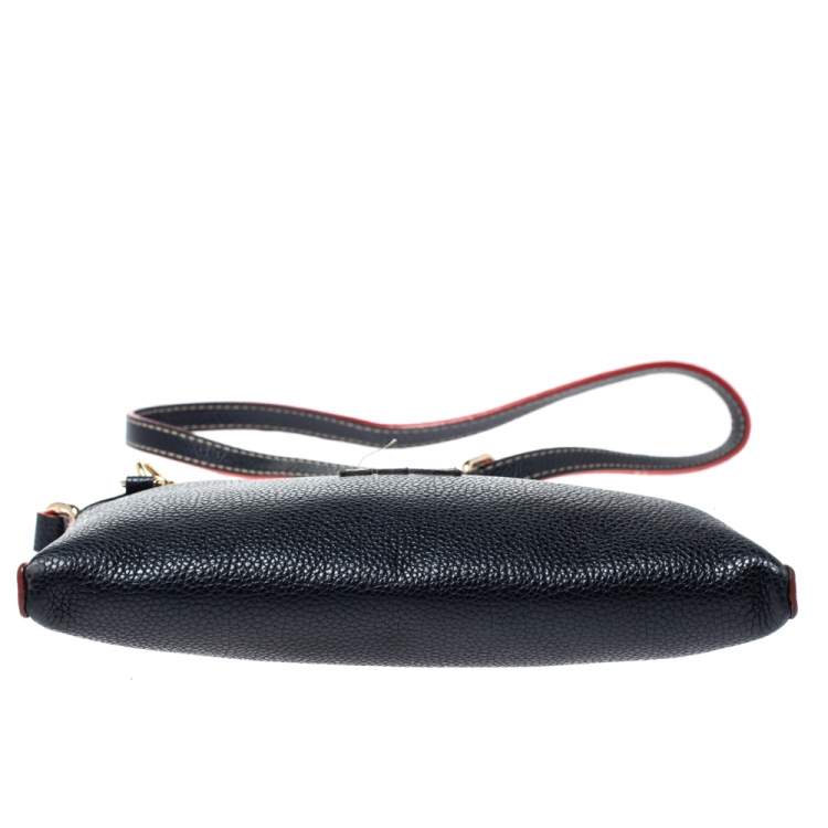 Pre Owned Carolina Herrera Navy Blue Leather Crossbody Bag