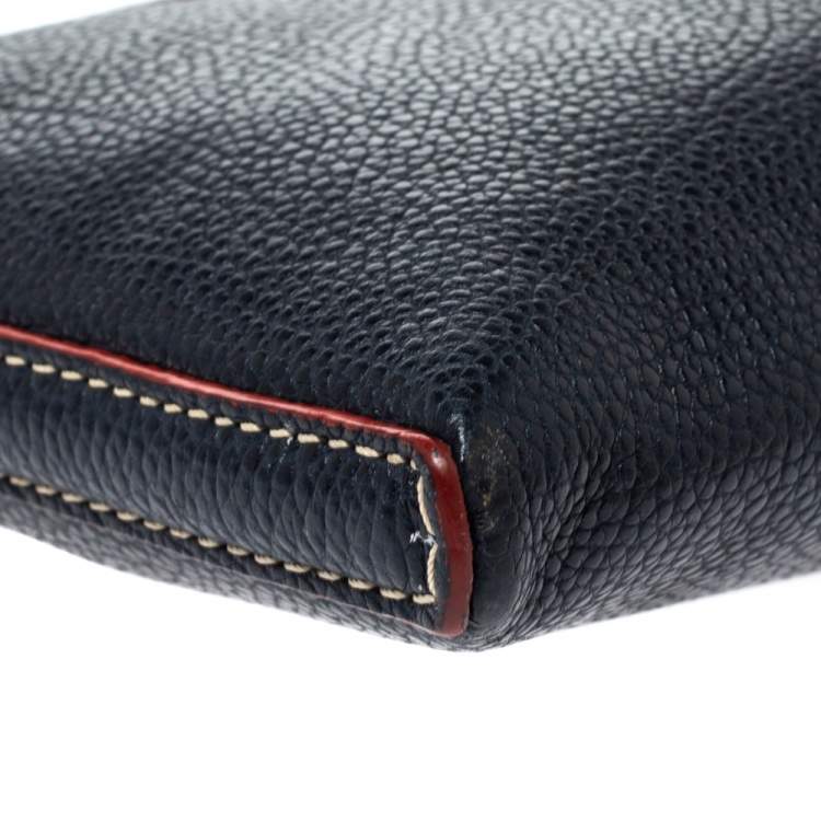 Pre Owned Carolina Herrera Navy Blue Leather Crossbody Bag