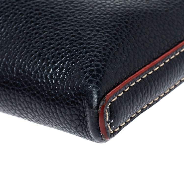 Pre Owned Carolina Herrera Navy Blue Leather Crossbody Bag