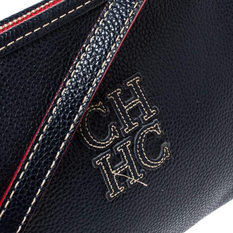 Pre Owned Carolina Herrera Navy Blue Leather Crossbody Bag