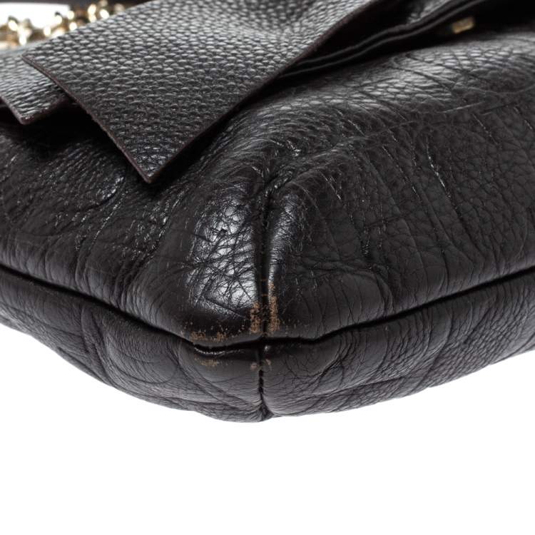 Pre Owned Carolina Herrera Dark Brown Leather Audrey Shoulder Bag