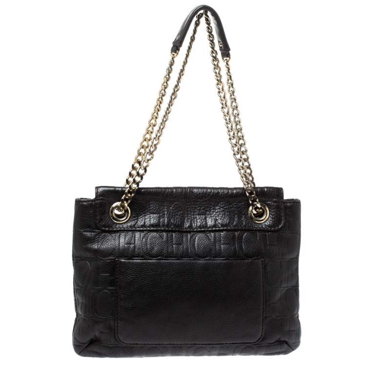 Pre Owned Carolina Herrera Dark Brown Leather Audrey Shoulder Bag