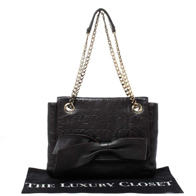 Pre Owned Carolina Herrera Dark Brown Leather Audrey Shoulder Bag