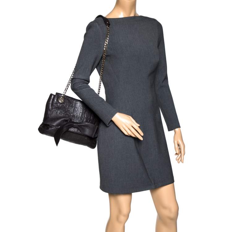 Pre Owned Carolina Herrera Dark Brown Leather Audrey Shoulder Bag