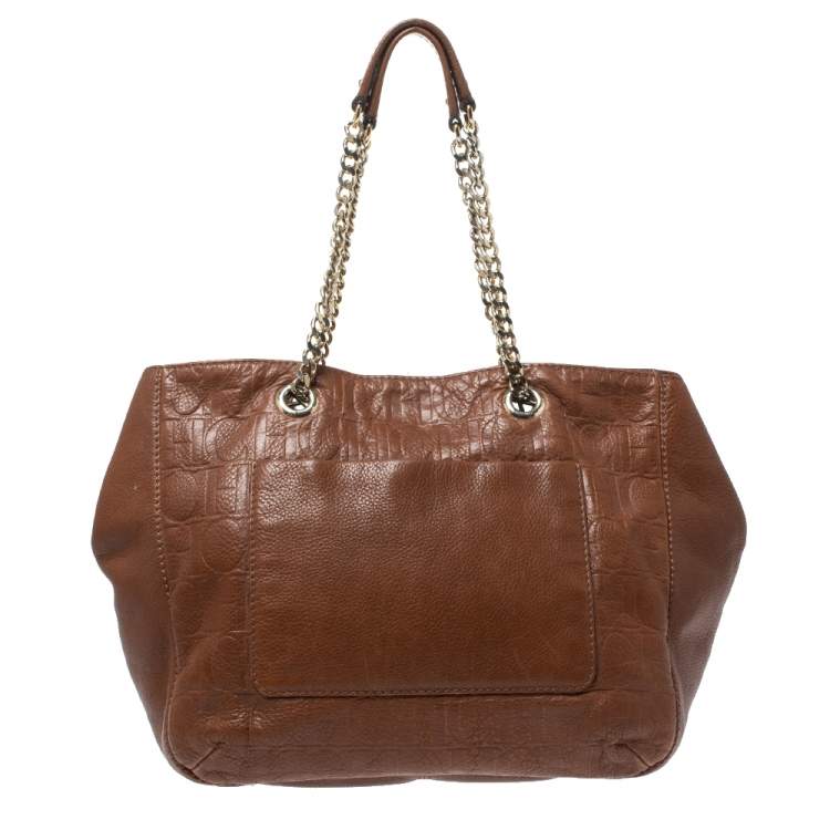 Pre Owned Carolina Herrera Brown Monogram Leather Audrey Tote