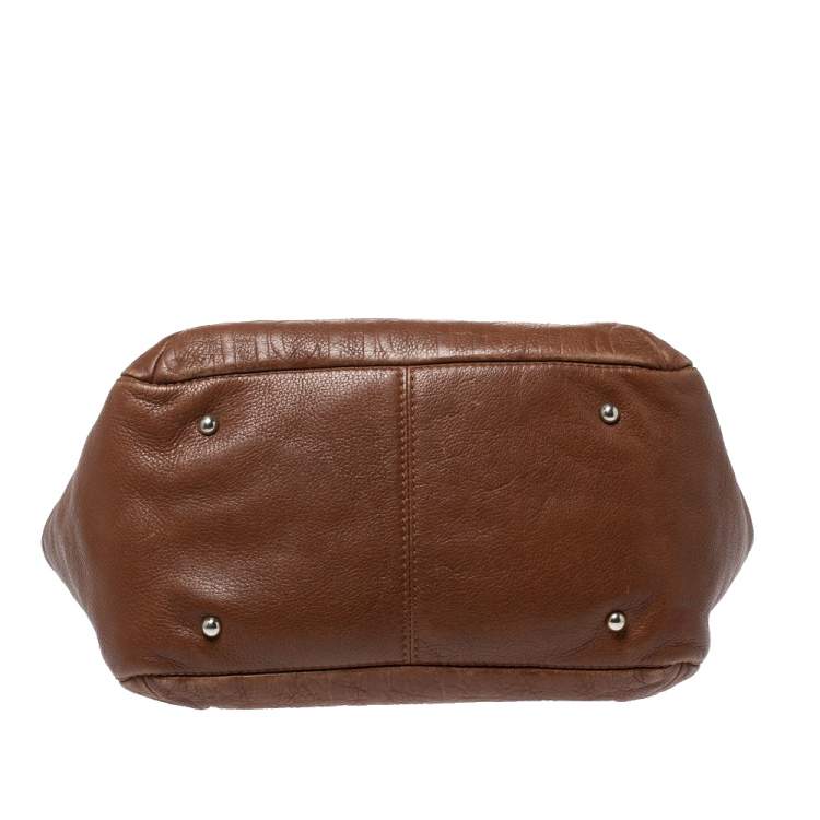 Pre Owned Carolina Herrera Brown Monogram Leather Audrey Tote