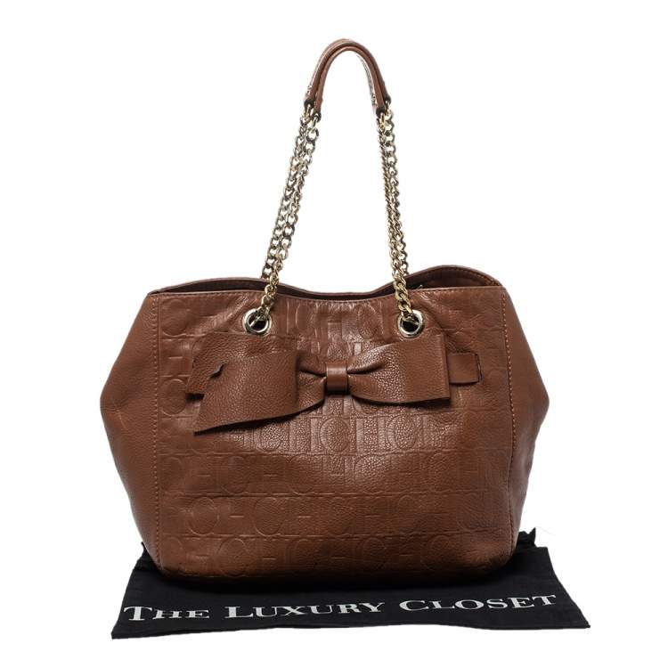 Pre Owned Carolina Herrera Brown Monogram Leather Audrey Tote