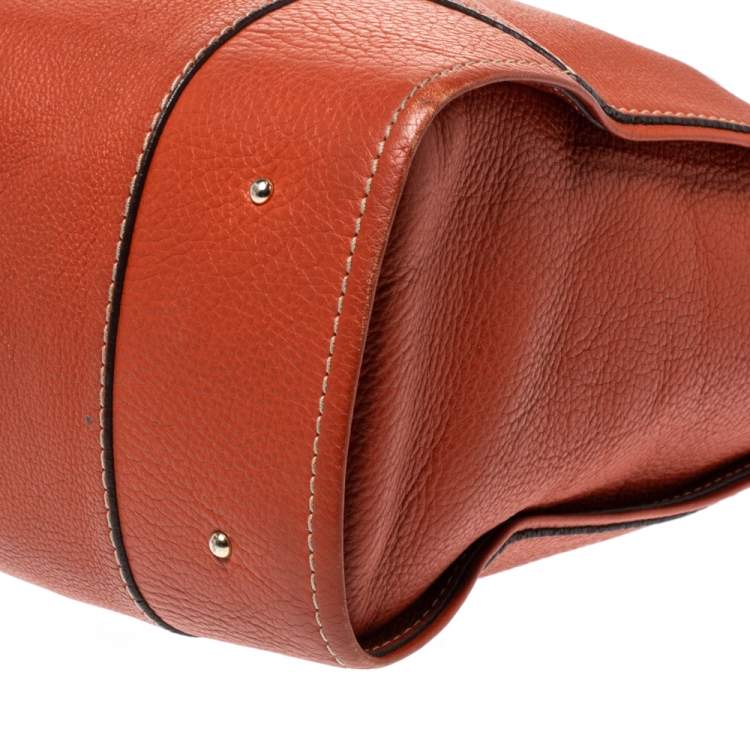 Pre Owned Carolina Herrera Orange Leather Shopper Tote