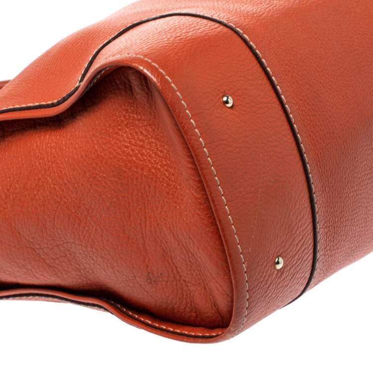 Pre Owned Carolina Herrera Orange Leather Shopper Tote