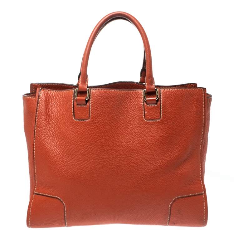 Pre Owned Carolina Herrera Orange Leather Shopper Tote