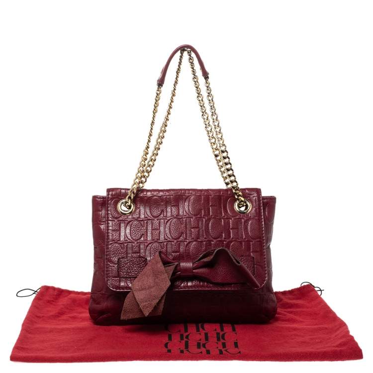Pre Owned Carolina Herrera Burgundy Monogram Leather Audrey Shoulder Bag
