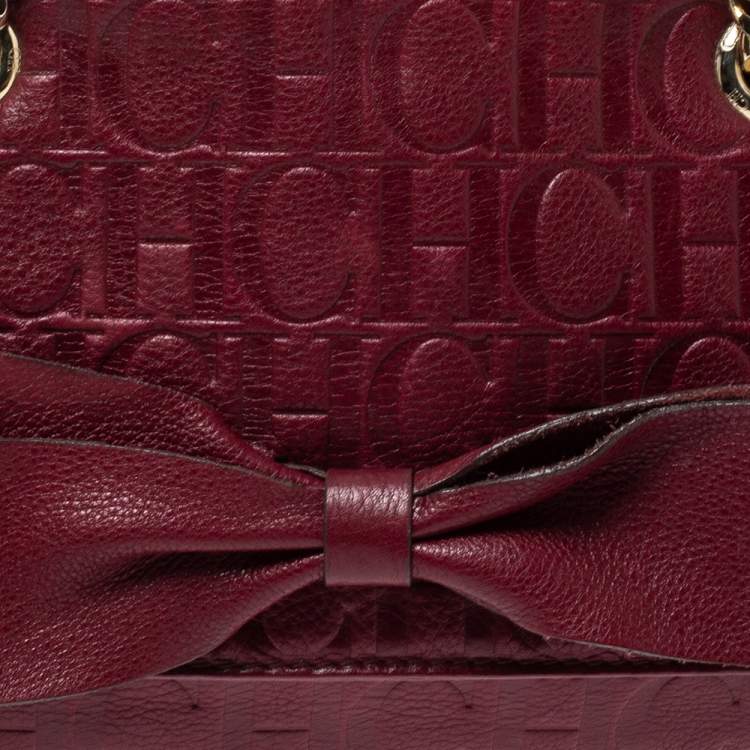 Pre Owned Carolina Herrera Burgundy Monogram Leather Audrey Shoulder Bag