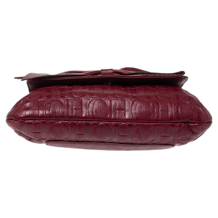 Pre Owned Carolina Herrera Burgundy Monogram Leather Audrey Shoulder Bag