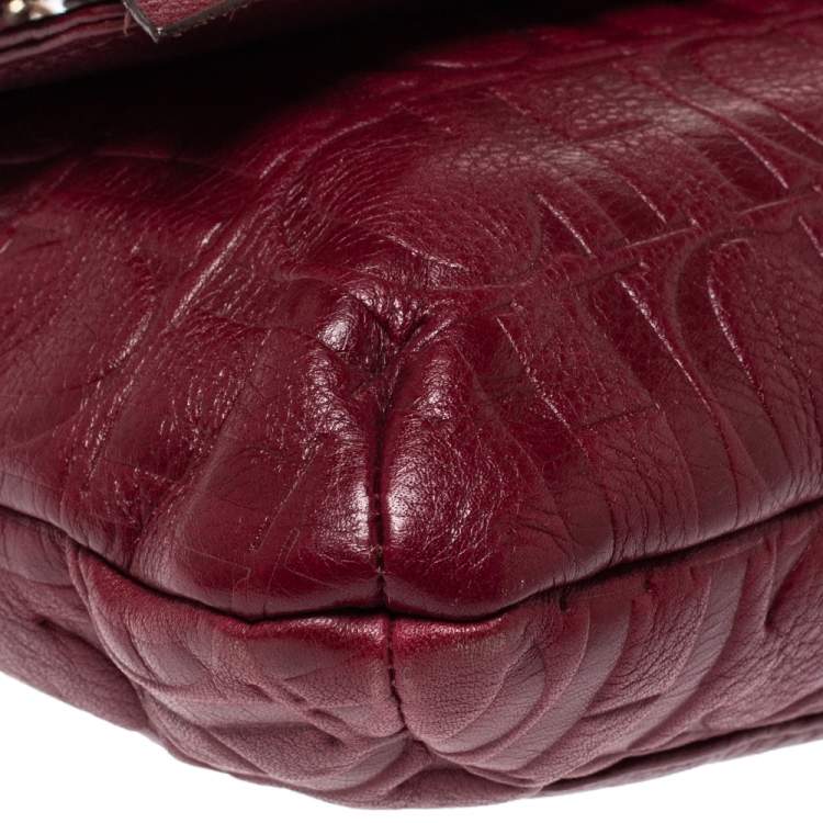 Pre Owned Carolina Herrera Burgundy Monogram Leather Audrey Shoulder Bag
