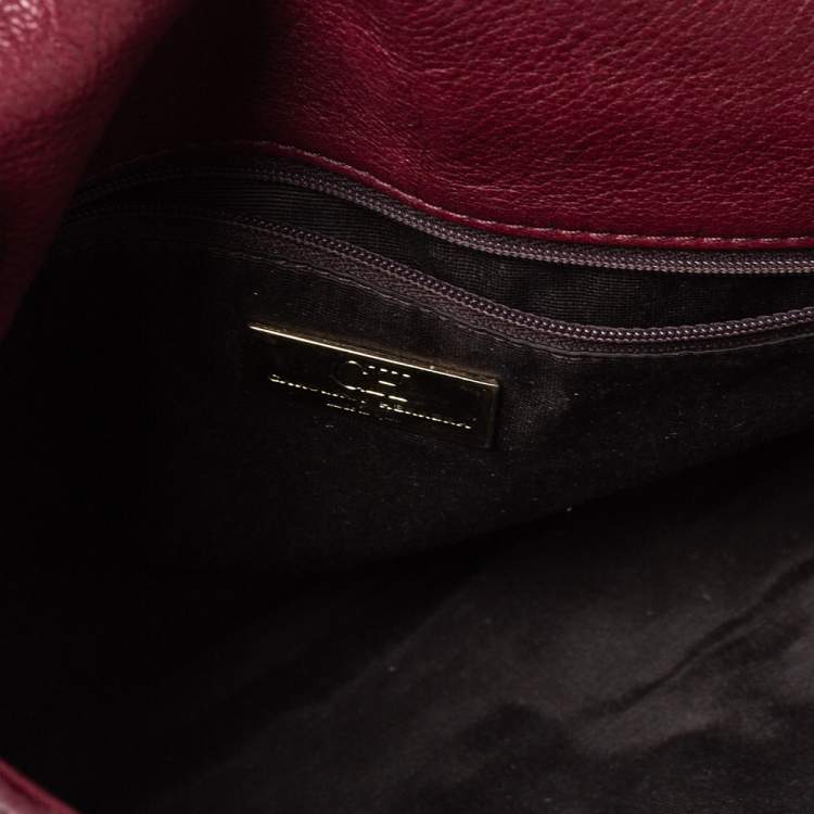 Pre Owned Carolina Herrera Burgundy Monogram Leather Audrey Shoulder Bag