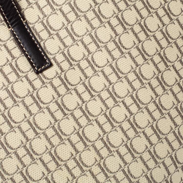 Pre Owned Carolina Herrera Beige/Brown Monogram Canvas and Leather Shopper Tote