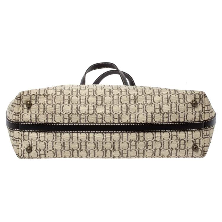 Pre Owned Carolina Herrera Beige/Brown Monogram Canvas and Leather Shopper Tote