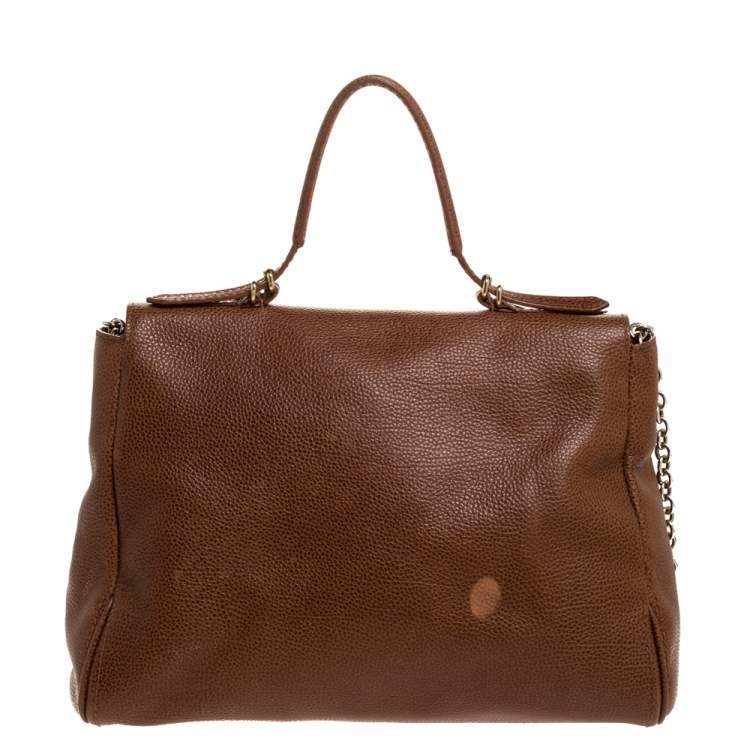 Pre Owned Carolina Herrera Brown Embossed Leather Minuetto Flap Top Handle Bag