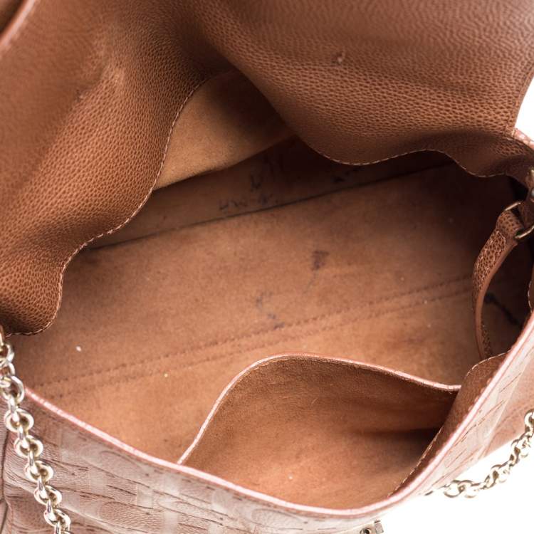 Pre Owned Carolina Herrera Brown Embossed Leather Minuetto Flap Top Handle Bag