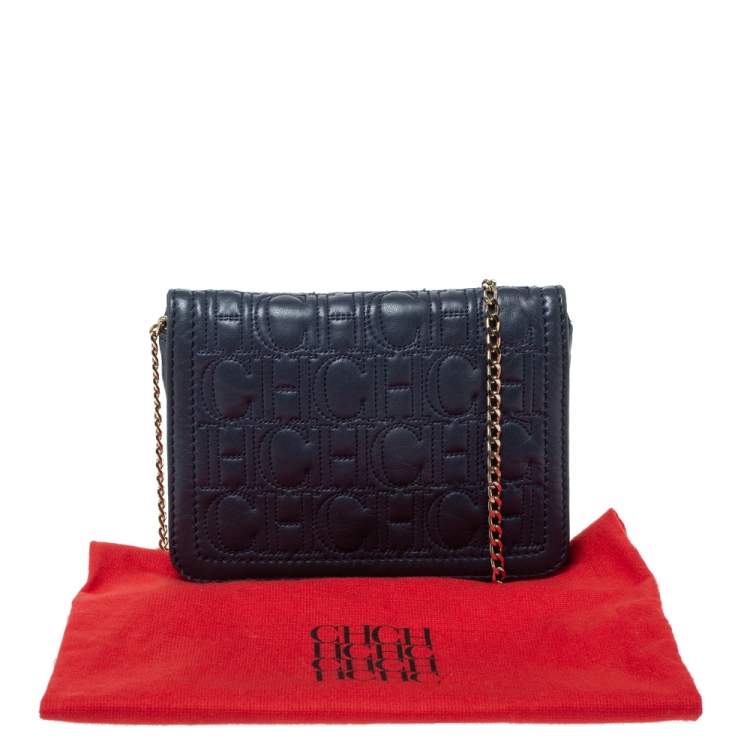 Pre Owned Carolina Herrera Blue Leather Crossbody Bag