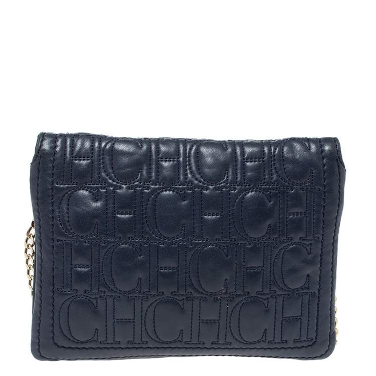 Pre Owned Carolina Herrera Blue Leather Crossbody Bag