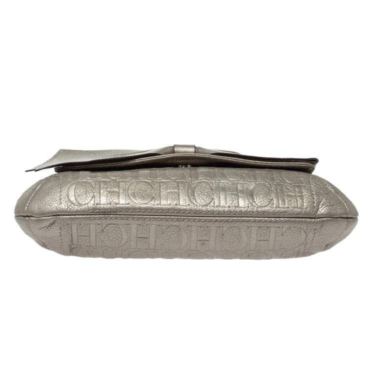Pre Owned Carolina Herrera Metallic Monogram Leather Audrey Shoulder Bag
