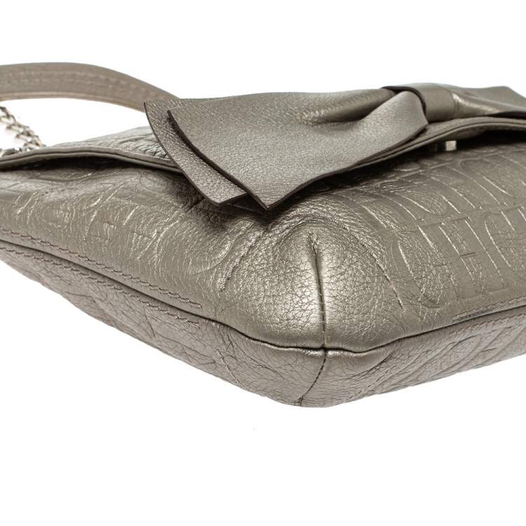 Pre Owned Carolina Herrera Metallic Monogram Leather Audrey Shoulder Bag