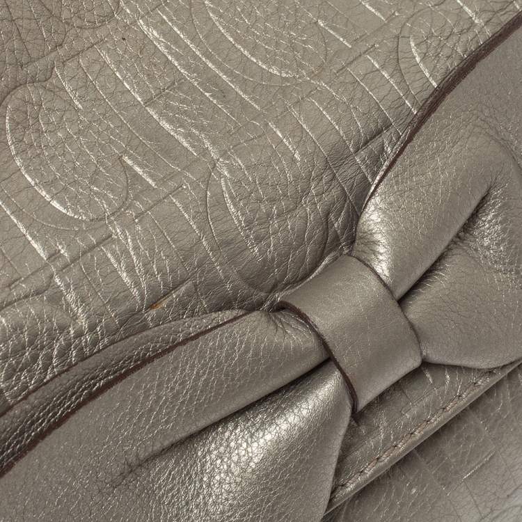 Pre Owned Carolina Herrera Metallic Monogram Leather Audrey Shoulder Bag