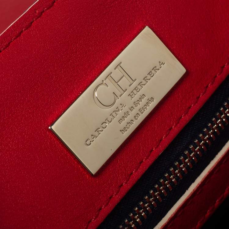 مملوكة مسبقًا Carolina Herrera Blue/Red Polka Dot Denim and Leather Flap Top Handle Bag