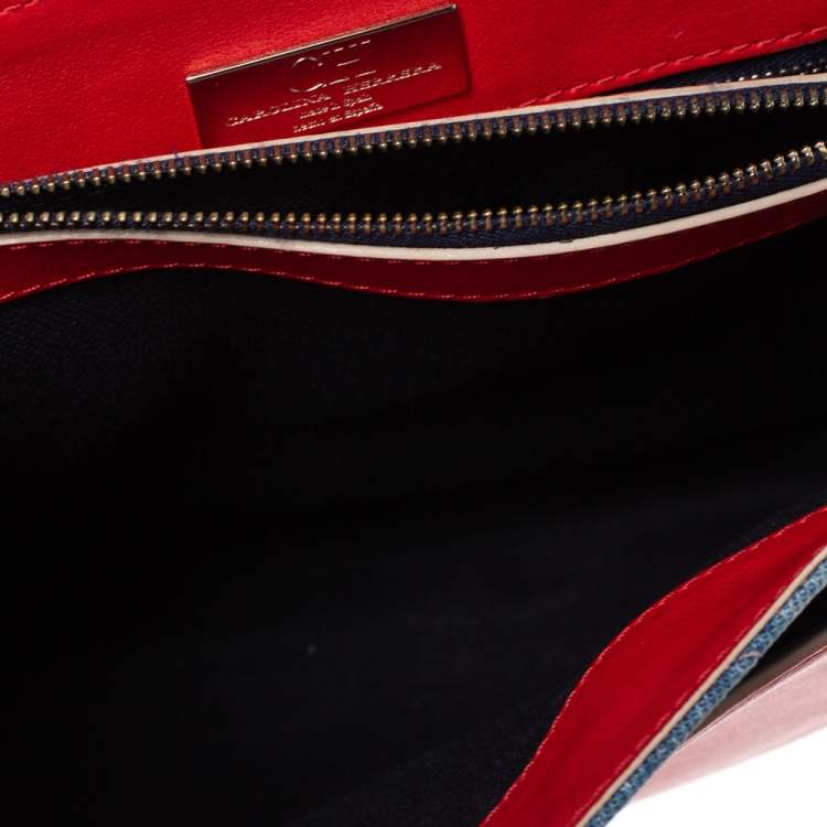 مملوكة مسبقًا Carolina Herrera Blue/Red Polka Dot Denim and Leather Flap Top Handle Bag