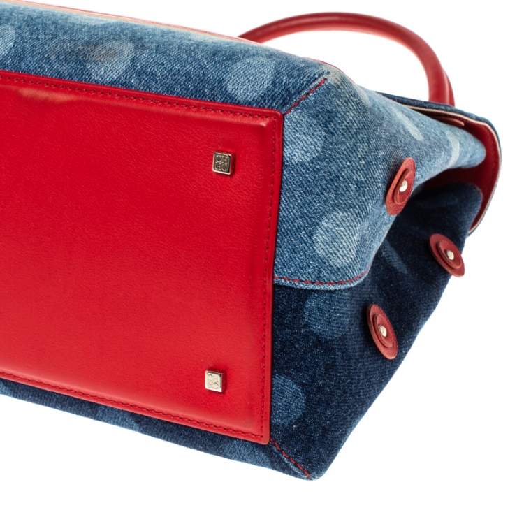 مملوكة مسبقًا Carolina Herrera Blue/Red Polka Dot Denim and Leather Flap Top Handle Bag