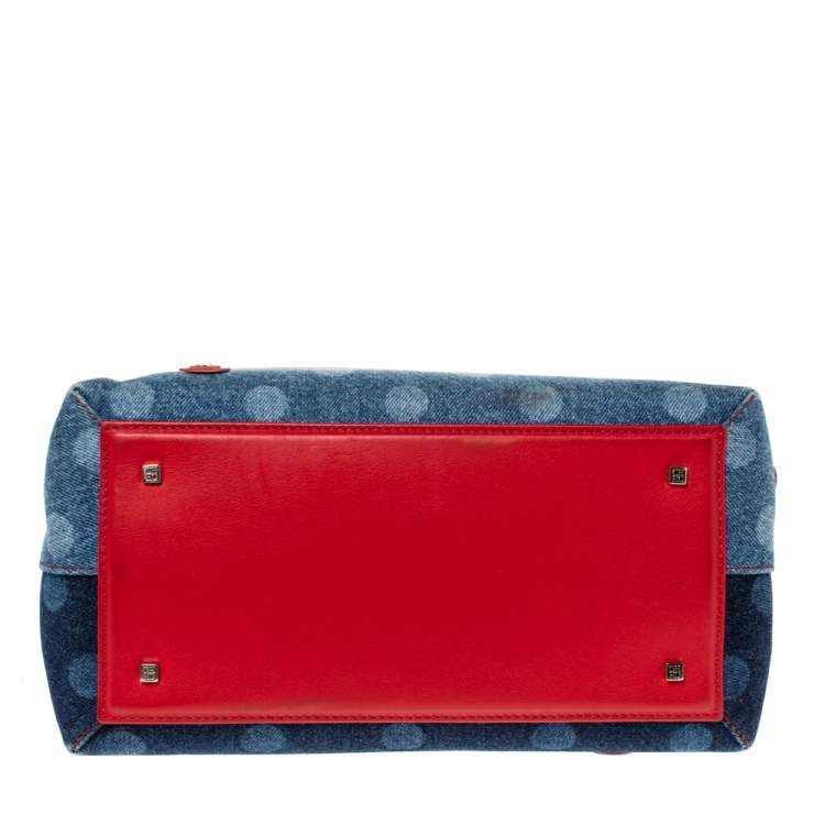 مملوكة مسبقًا Carolina Herrera Blue/Red Polka Dot Denim and Leather Flap Top Handle Bag