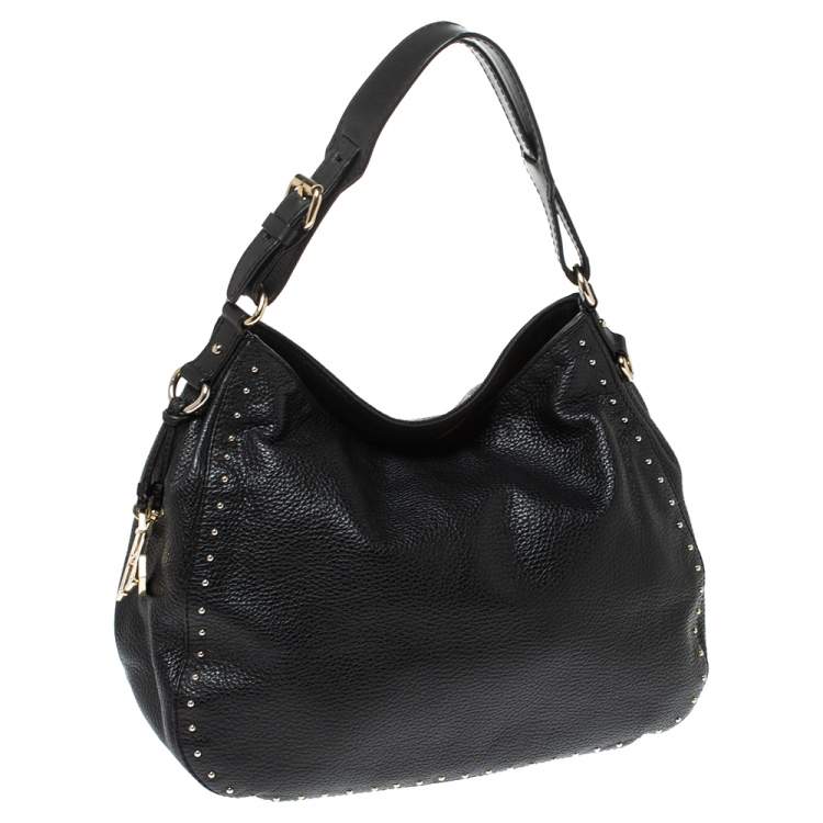 Pre Owned Carolina Herrera Black Leather Studded Hobo