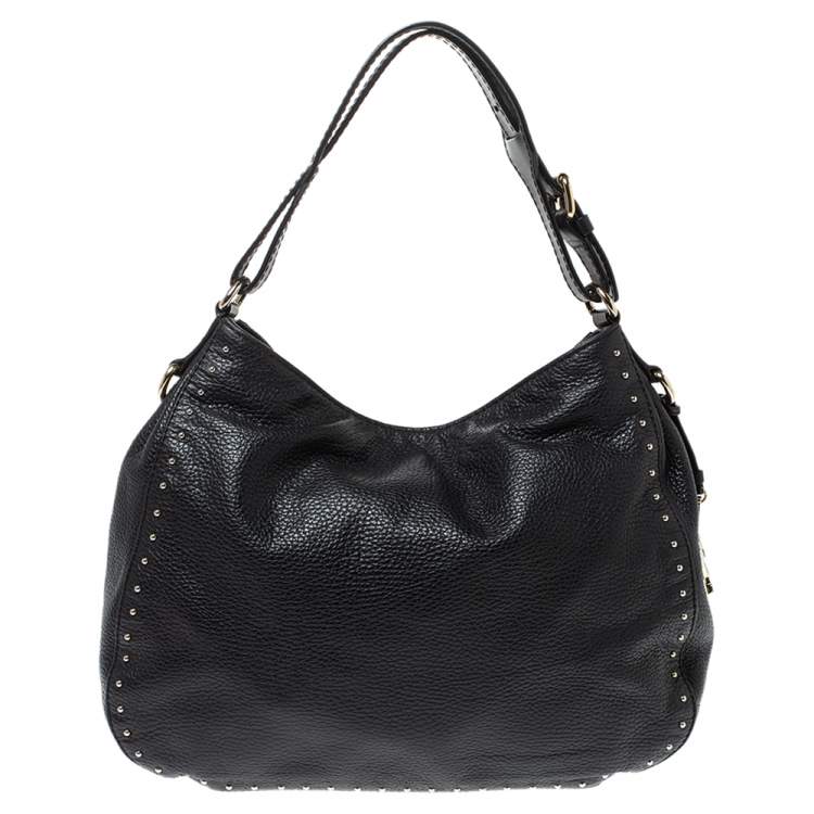 Pre Owned Carolina Herrera Black Leather Studded Hobo