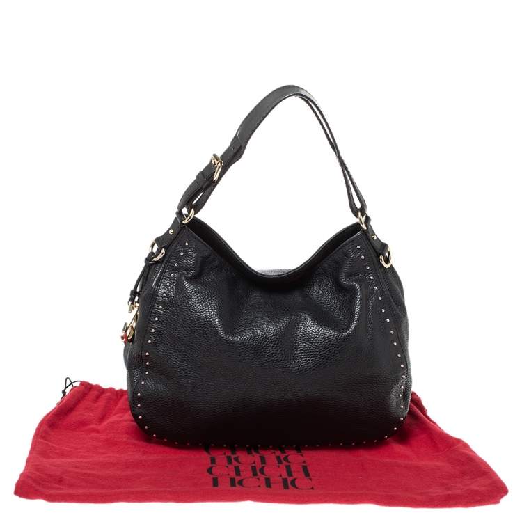 Pre Owned Carolina Herrera Black Leather Studded Hobo