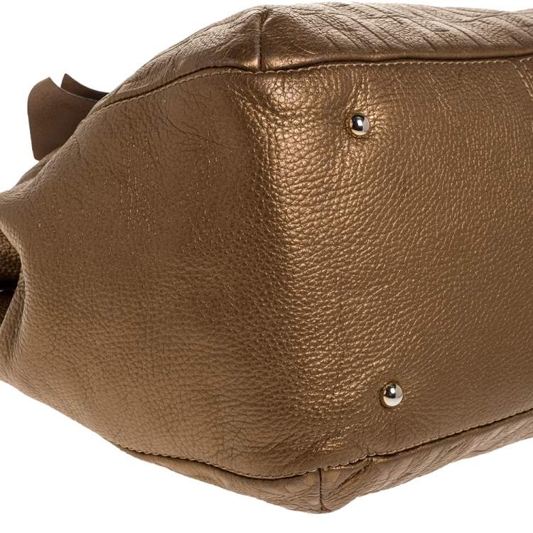 Pre Owned Carolina Herrera Gold Monogram Leather Audrey Tote 