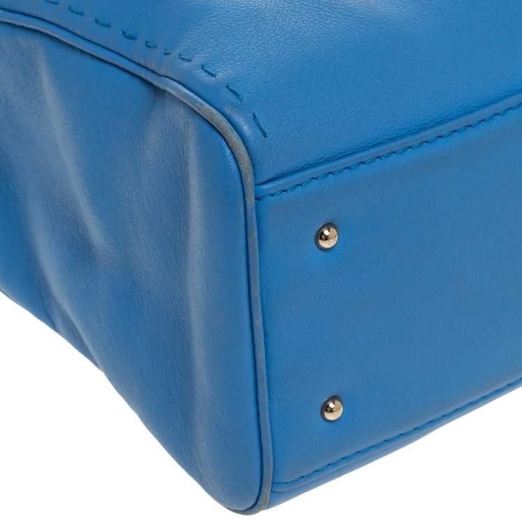 Pre Owned Carolina Herrera Blue Leather Charm Tote