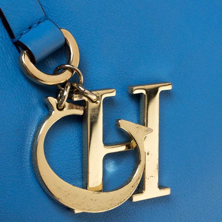 Pre Owned Carolina Herrera Blue Leather Charm Tote