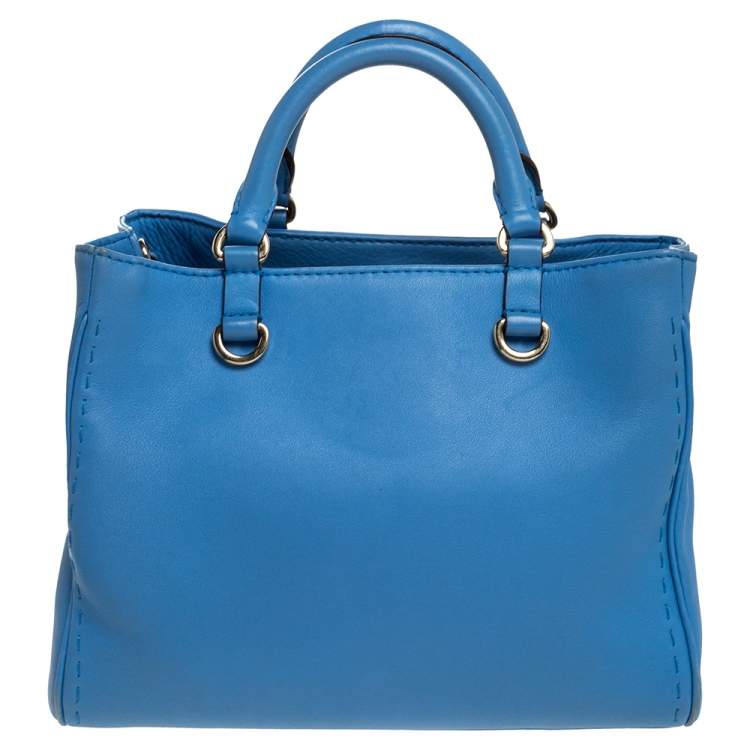 Pre Owned Carolina Herrera Blue Leather Charm Tote