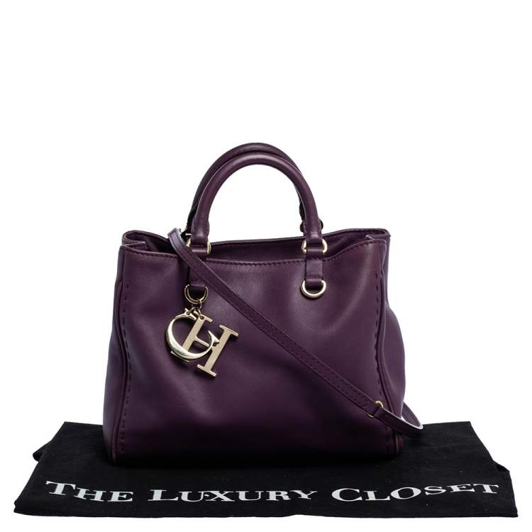 Pre Owned Carolina Herrera Purple Leather Charm Tote