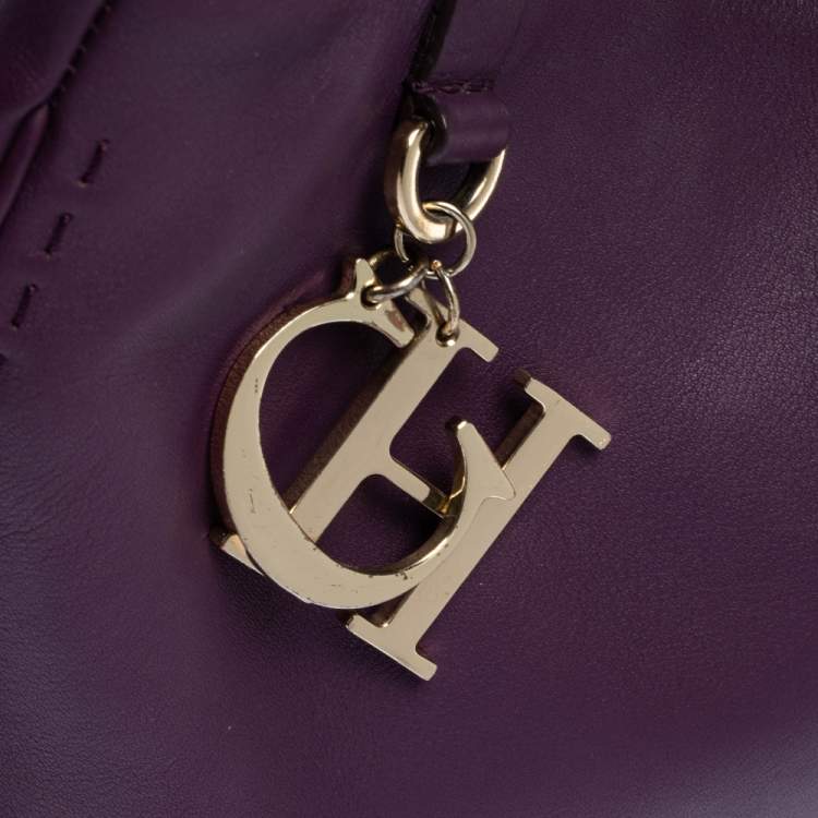 Pre Owned Carolina Herrera Purple Leather Charm Tote