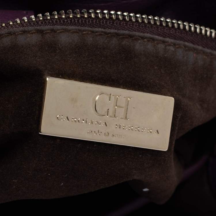 Pre Owned Carolina Herrera Purple Leather Charm Tote