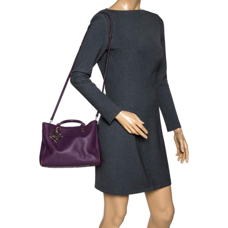 Pre Owned Carolina Herrera Purple Leather Charm Tote