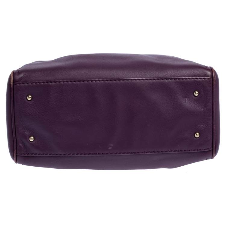 Pre Owned Carolina Herrera Purple Leather Charm Tote