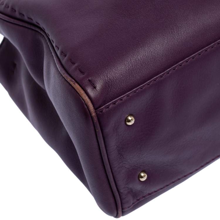 Pre Owned Carolina Herrera Purple Leather Charm Tote