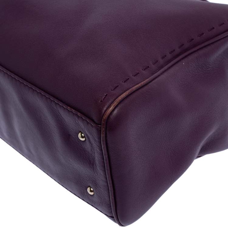 Pre Owned Carolina Herrera Purple Leather Charm Tote