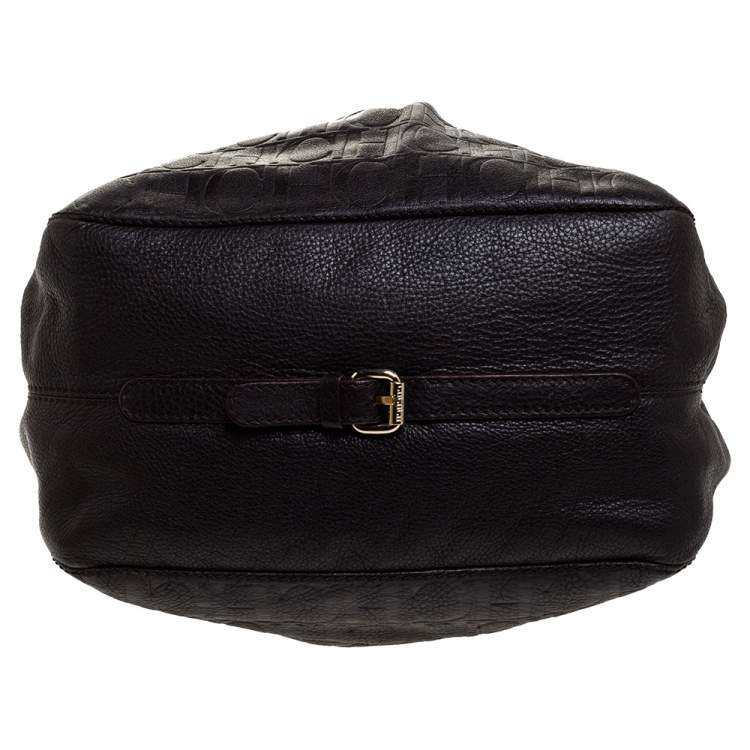 Pre Owned Carolina Herrera Dark Brown Monogram Leather Tote