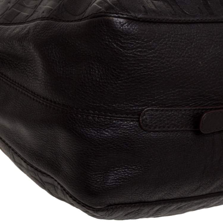 Pre Owned Carolina Herrera Dark Brown Monogram Leather Tote
